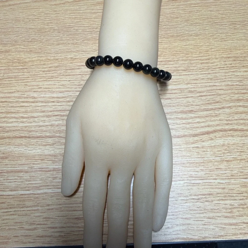 Obsidian Beaded Stretch Bracelet - Classic Minimal Style (Unisex)